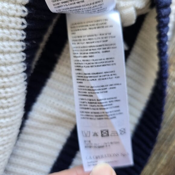 Armani Exchange Wool Blend Prep Strip Sweater Button-Accent Blue Cream - Picture 11 of 13